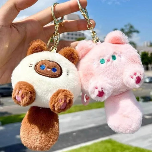 Cartoon Stuffed Plush Cat Key Chain Colorful Ins Cute Coffee Cat Plush Pendant Doll Creative Soft Fluffy Keychain Children
