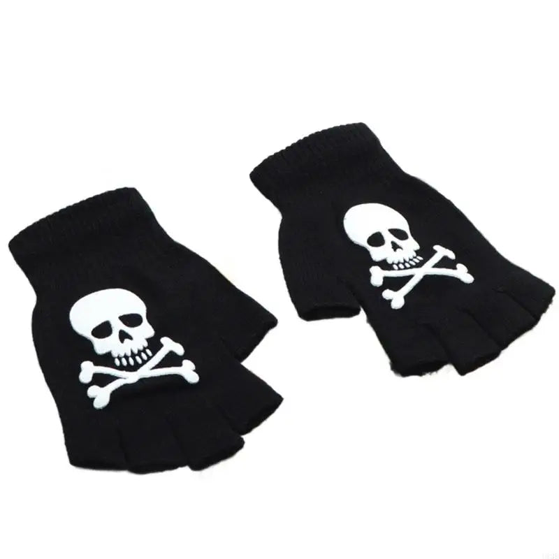 Warm Thermal Gloves Thick Stylish Mitten Gloves Half Finger Halloween Handwear Stylish Skeleton Gloves for Girl Women