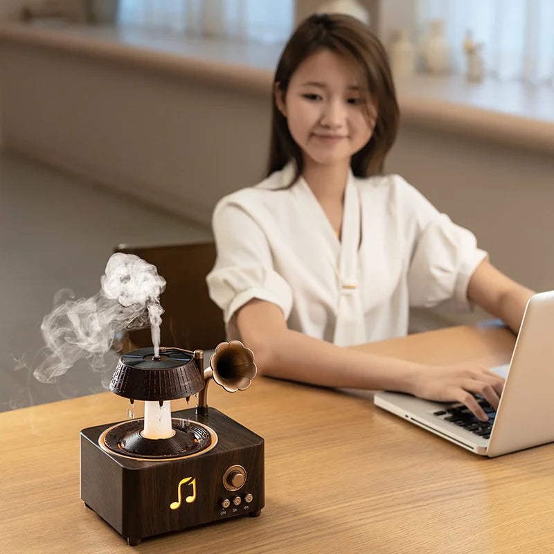 Rotating Raindrop Humidifier Retro Record Player Design Soothing White Noise Music Ideal For Home Decor And Christmas Gifts
