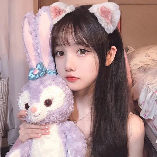 Girls Cartoon Fluffy Hairpin Ladies Sweet Style Cat Ear Shape Side/Top Bangs Clip Female Cute Hair Accessories