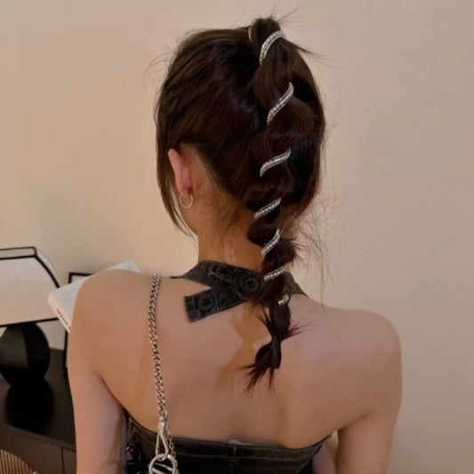 Rhinestone Telephone Line Hair Loop Spiral Coil Rubber Phone Line Hair Loop Elastic Bands High Elastic Head Rope Ponytail Girls