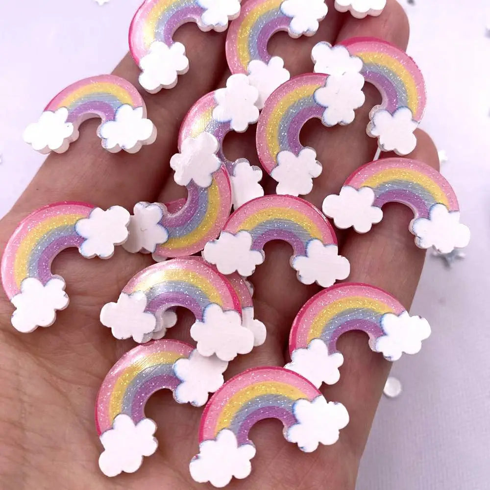 20PCS Colorful Lovely Glitter Mini Cloud Rainbow Flatback Acrylic Sheet Miniature Pattern Applique DIY Scrapbook Home Decor Art