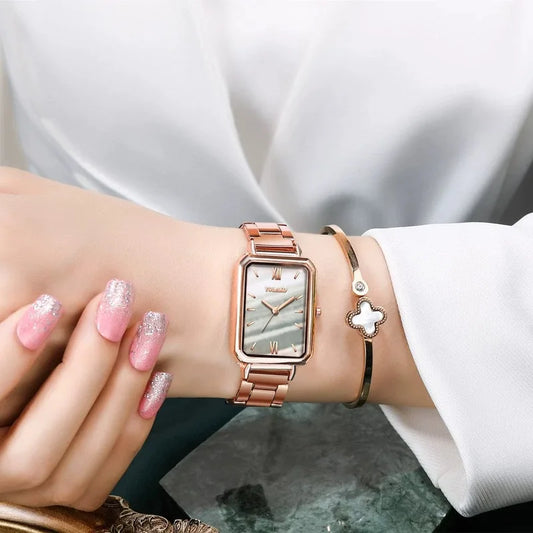 Women's Fashion Square Green Classic Wrist Retro Small Wristwatch Casual Quartz Watch For Lady