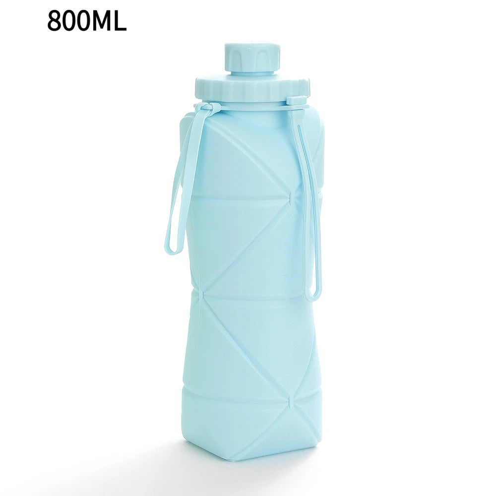 800ml Silicone Collapsible Sports Water Bottle, Large Capacity Leakproof Foldable Cup for Outdoor Camping Travel