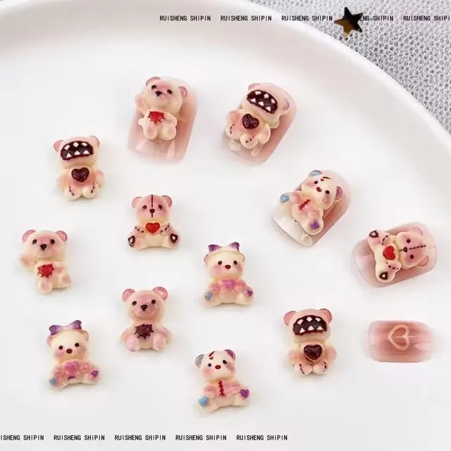 20PCS Multi Shape Kawaii Accessories Nail Art Charms Sweet Candy Gummy Bear Lollipop Resin Nail Art Rhinestones Decoration Parts
