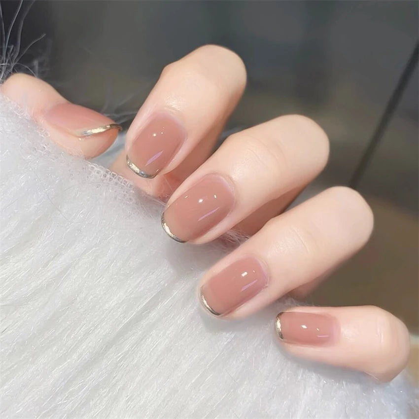 24Pcs/Box Charming Pink Flame Short Detachable Finished Fingernails Ballet Wearable Fake Nails press on Square Head Full Cover