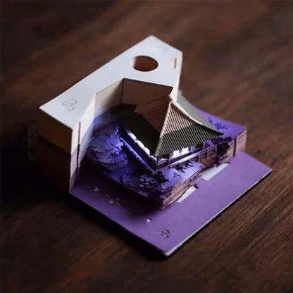 Omoshiroi Block 3D Notepad Cubes 160Sheets Diy House 3D Memo Pad Led Light Sticky Notes Paper Notes Stationery Christmas Gifts