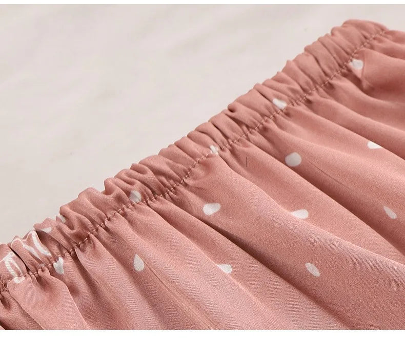 Pajamas Suit Women Sexy Pyjamas Print Polka Dot Sleepwear Loose Nightwear Satin Intimate Lingerie Casual Shirt&Pants Sets