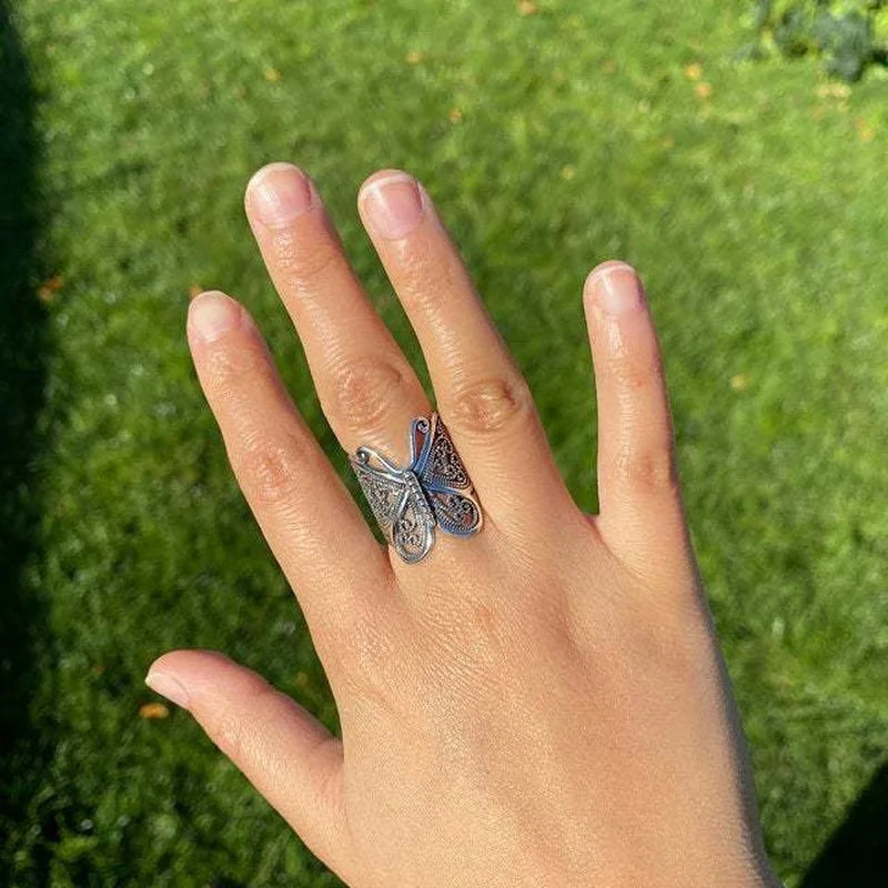 Wrap Style Butterfly Gold/Silver Tone Filigree Band Rings Large Jewelry for Women Vintage Animal Accessories Кольцо