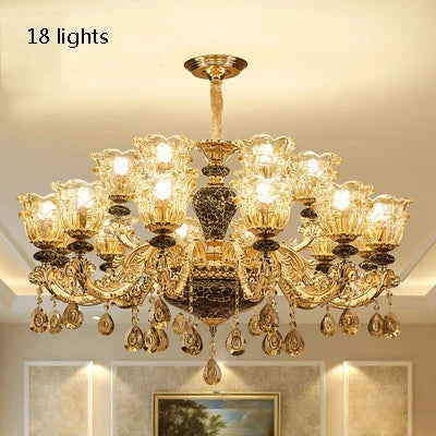 French Luxury Crystals Chandelier Living Room Bedroom Lamps Atmosphere Minimalist Ceramic Bedroom Crystal Lamp Villa Light Stair