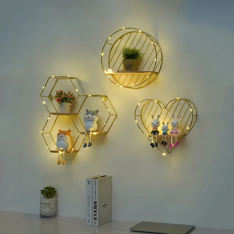 Nordic Creative Non Perforated Decorative Pendant Wall Decoration Living Room Milk Tea Shop Hydroponic Wall Hanging Wall Shelf