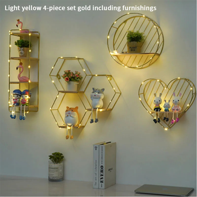 Nordic Creative Non Perforated Decorative Pendant Wall Decoration Living Room Milk Tea Shop Hydroponic Wall Hanging Wall Shelf