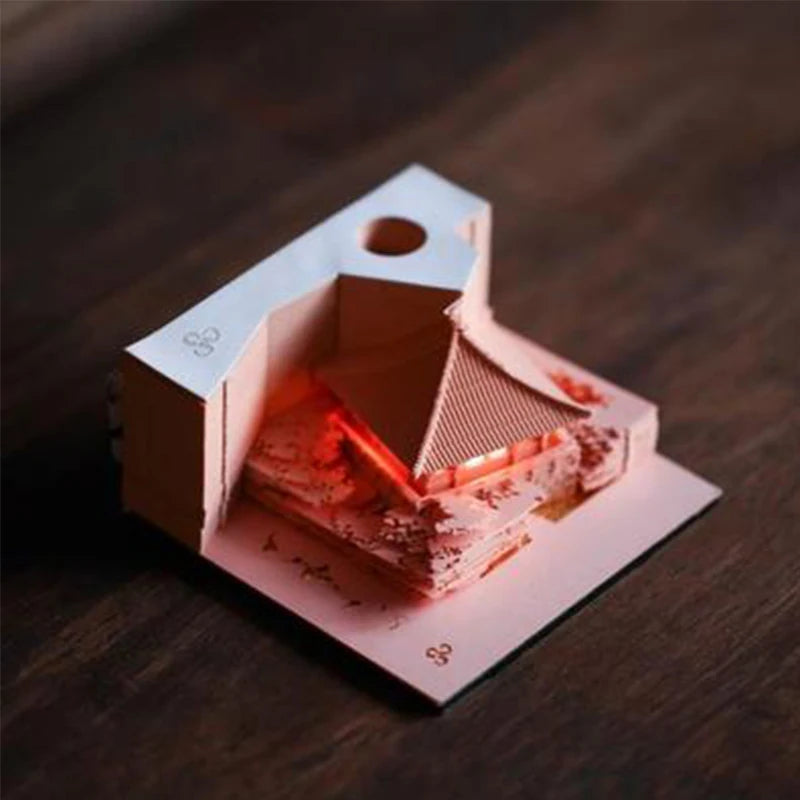 Omoshiroi Block 3D Notepad Cubes 160Sheets Diy House 3D Memo Pad Led Light Sticky Notes Paper Notes Stationery Christmas Gifts
