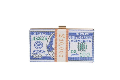 Luxury Money Clutch Rhinestone Purse 10000 Dollars Stack of Cash Evening Handbags Shoulder Wedding Dinner Bag 8 Color Wallet