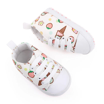 1 Pairs Lytwtw's Spring Autumn Cute Cartoon Strawberry Ice Cream Mustache Sports Baby Toddler Shoes Soft Sole Baby First Walkers