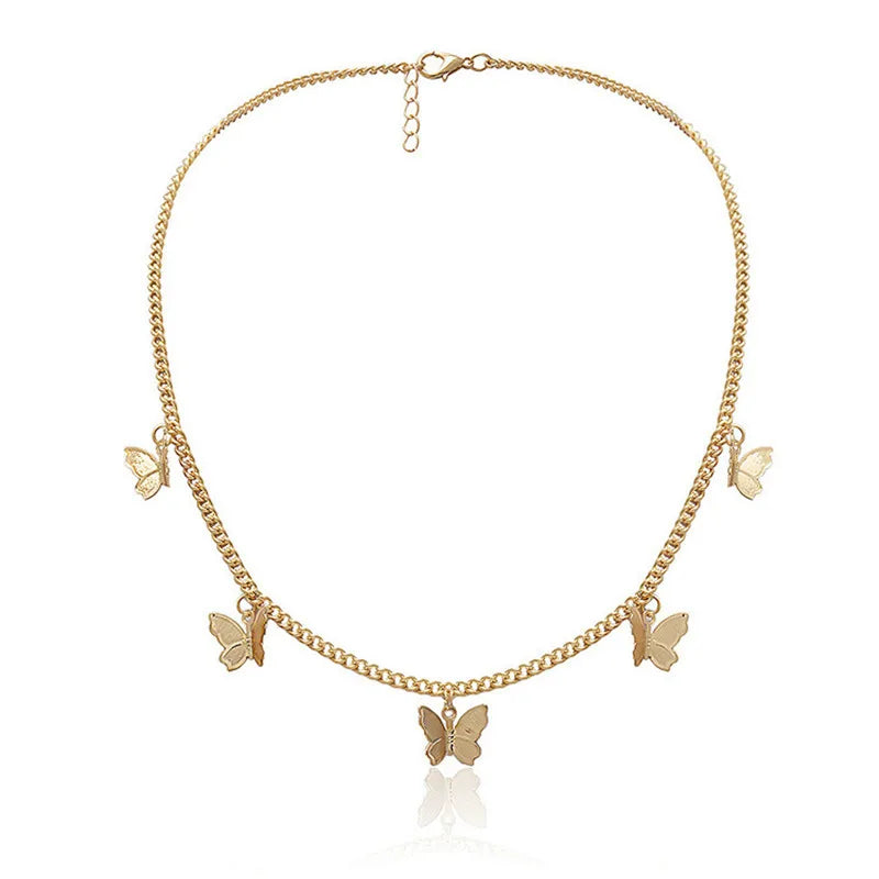Crystal Butterfly Pendants Women Chokers Personality Gold Color Hollow Chain Choker Necklaces for Ladies Punk Collar jewellery