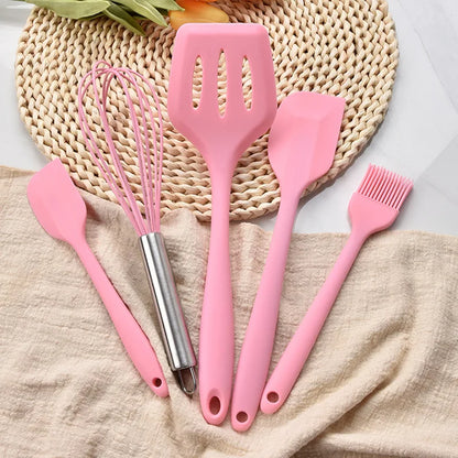 5Pcs Silicone Cooking Utensils Set Non-Stick Silicone Cake Spatula Cooking Shovel Whisk Oil Brush Flexible Kitchen Utensils Sets