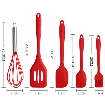 5Pcs Silicone Cooking Utensils Set Non-Stick Silicone Cake Spatula Cooking Shovel Whisk Oil Brush Flexible Kitchen Utensils Sets