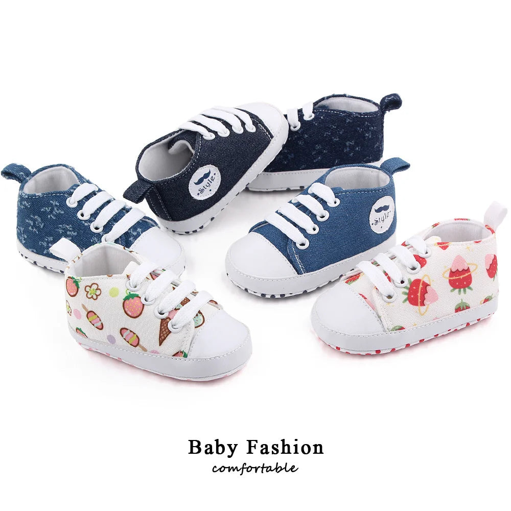 1 Pairs Lytwtw's Spring Autumn Cute Cartoon Strawberry Ice Cream Mustache Sports Baby Toddler Shoes Soft Sole Baby First Walkers
