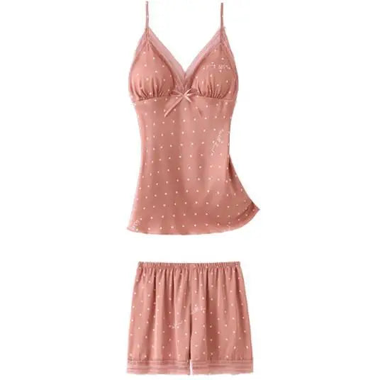 Pajamas Suit Women Sexy Pyjamas Print Polka Dot Sleepwear Loose Nightwear Satin Intimate Lingerie Casual Shirt&Pants Sets