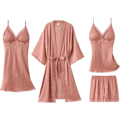 Pajamas Suit Women Sexy Pyjamas Print Polka Dot Sleepwear Loose Nightwear Satin Intimate Lingerie Casual Shirt&Pants Sets