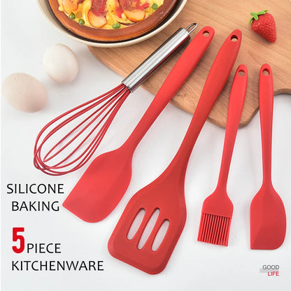 5Pcs Silicone Cooking Utensils Set Non-Stick Silicone Cake Spatula Cooking Shovel Whisk Oil Brush Flexible Kitchen Utensils Sets