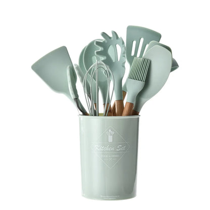 LMETJMA Silicone Cooking Utensils Set - 446°F Heat Resistant Kitchen Utensils Set Turner Tongs Spatula Spoon Brush Whisk JT888