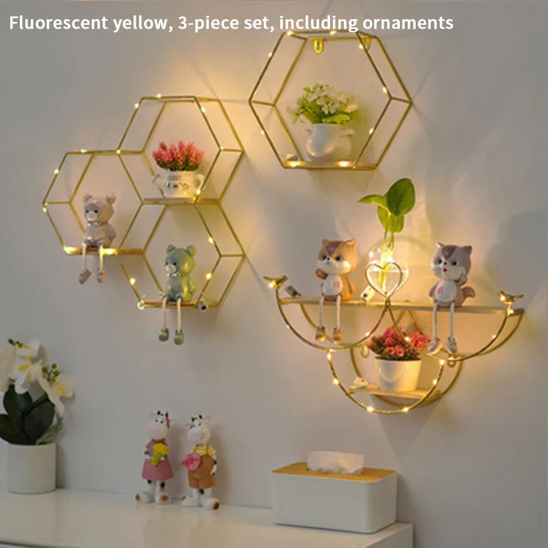 Nordic Creative Non Perforated Decorative Pendant Wall Decoration Living Room Milk Tea Shop Hydroponic Wall Hanging Wall Shelf