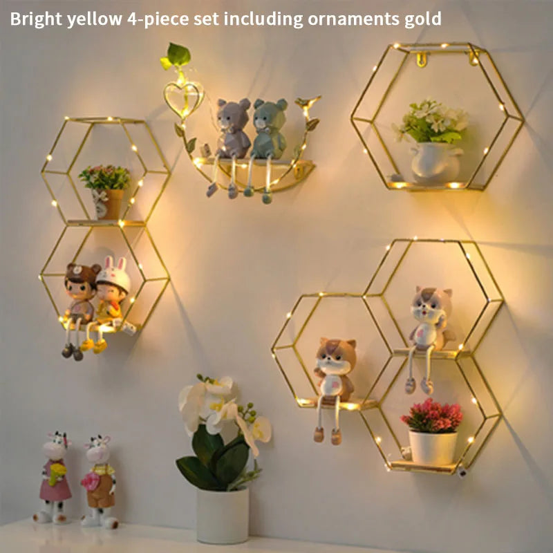 Nordic Creative Non Perforated Decorative Pendant Wall Decoration Living Room Milk Tea Shop Hydroponic Wall Hanging Wall Shelf