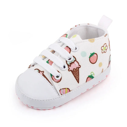 1 Pairs Lytwtw's Spring Autumn Cute Cartoon Strawberry Ice Cream Mustache Sports Baby Toddler Shoes Soft Sole Baby First Walkers
