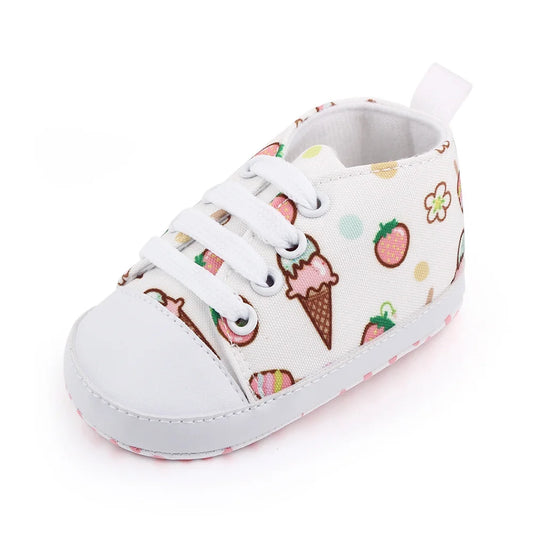 1 Pairs Lytwtw's Spring Autumn Cute Cartoon Strawberry Ice Cream Mustache Sports Baby Toddler Shoes Soft Sole Baby First Walkers