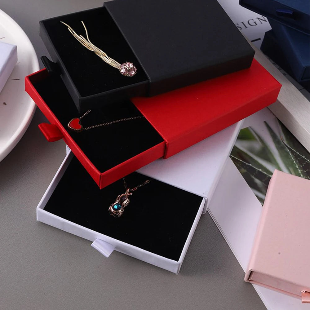 1Pc Thick Kraft Paper Drawer Jewelry Box With Sponge Greet Card for Necklace Bracelet Ring Gift Box Jewelry Packaging Box Joyero