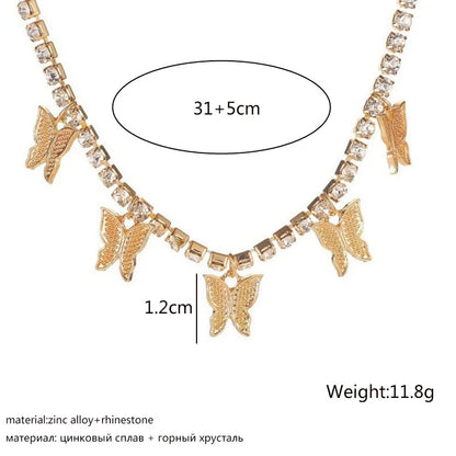 Crystal Butterfly Pendants Women Chokers Personality Gold Color Hollow Chain Choker Necklaces for Ladies Punk Collar jewellery