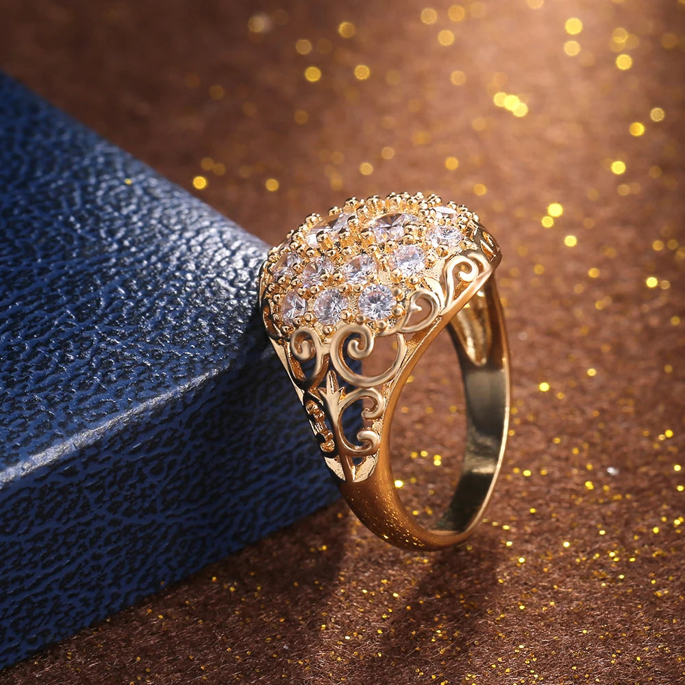 Huitan Gorgeous Gold Color Bridal Wedding Rings Full Cubic Zirconia Brilliant Lady Party Accessories High-quality Women Jewelry
