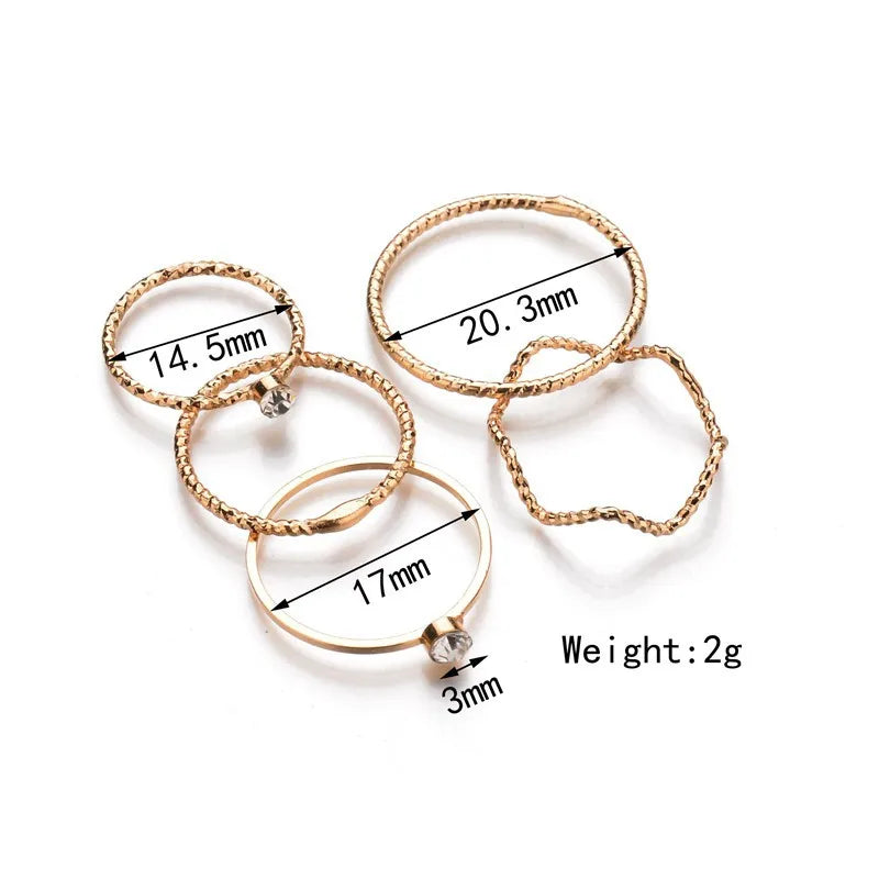 South Korea's New Wave Five-piece Suit Personality Fashion Simple Inlaid Zircon Fine Index Finger Joint Ring Tail Female Jewelry