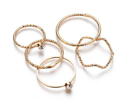 South Korea's New Wave Five-piece Suit Personality Fashion Simple Inlaid Zircon Fine Index Finger Joint Ring Tail Female Jewelry