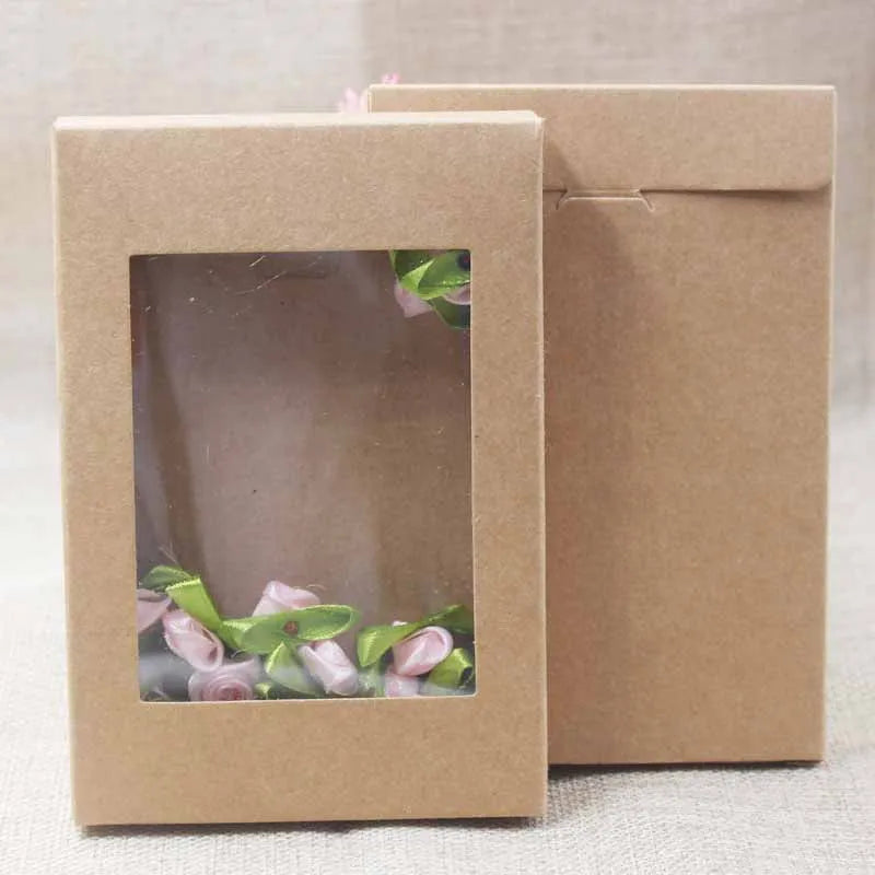 Deluxe multi color paper gift package& display box with clear pvc window wedding candy favors arts&krafts package box 10pcs