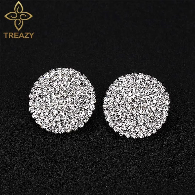 TREAZY Silver Color Rhinestone Sqaure/Round/Heart Stud Earrings For Women Fashion Wedding Prom Jewelry Gifts Femme Brincos