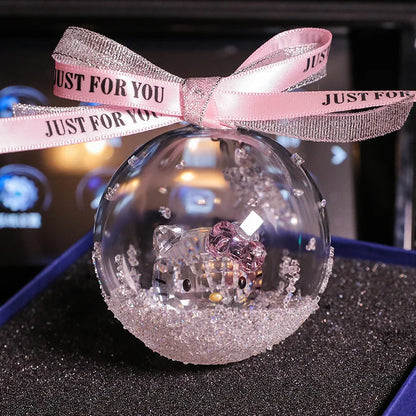 Crystal Cat Ball Figurine Glass Animal Ornament Car Auto Fashion Pendant Home Wedding Garden Decor Christmas Gift
