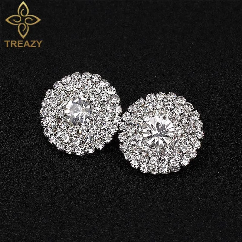 TREAZY Silver Color Rhinestone Sqaure/Round/Heart Stud Earrings For Women Fashion Wedding Prom Jewelry Gifts Femme Brincos