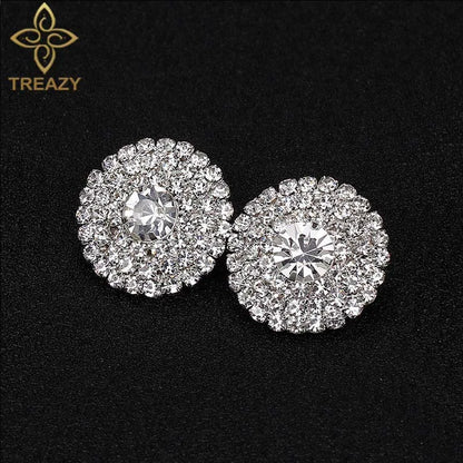 TREAZY Silver Color Rhinestone Sqaure/Round/Heart Stud Earrings For Women Fashion Wedding Prom Jewelry Gifts Femme Brincos
