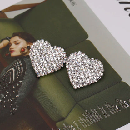 TREAZY Silver Color Rhinestone Sqaure/Round/Heart Stud Earrings For Women Fashion Wedding Prom Jewelry Gifts Femme Brincos