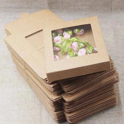 Deluxe multi color paper gift package& display box with clear pvc window wedding candy favors arts&krafts package box 10pcs