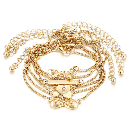 6pcs Trend Infinity 8 Bowknot Heart Key Charm Chain Bracelets & Bangles Minimalist Women Tiny Set Party Jewelry