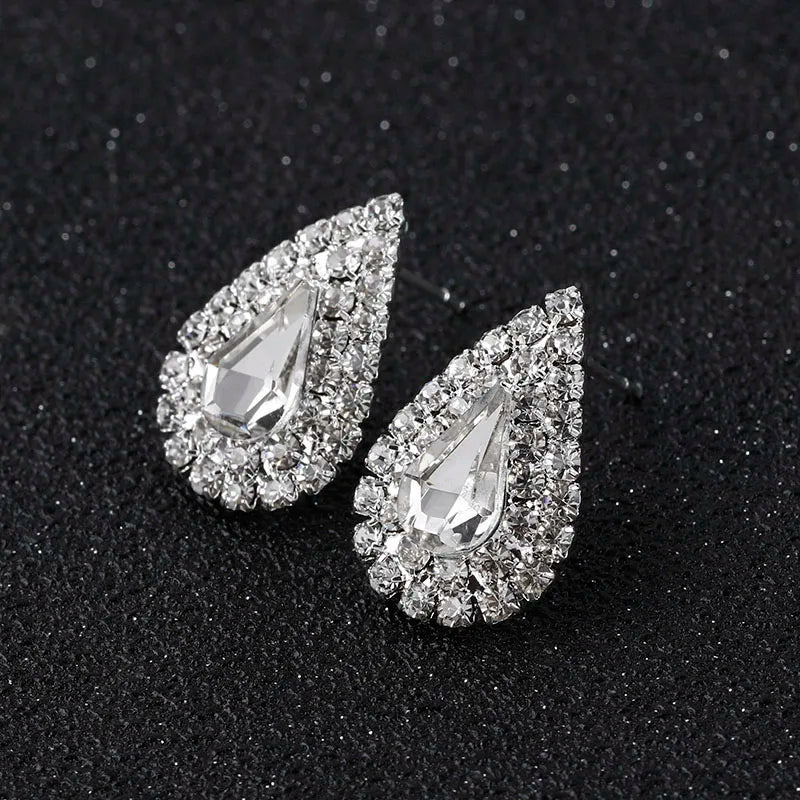 TREAZY Silver Color Rhinestone Sqaure/Round/Heart Stud Earrings For Women Fashion Wedding Prom Jewelry Gifts Femme Brincos
