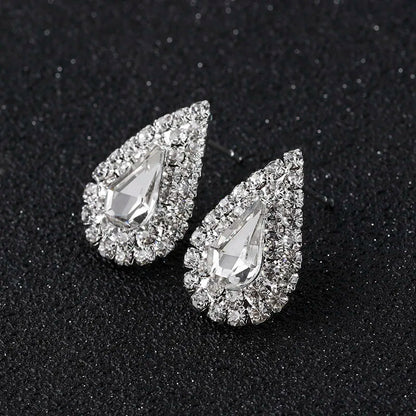 TREAZY Silver Color Rhinestone Sqaure/Round/Heart Stud Earrings For Women Fashion Wedding Prom Jewelry Gifts Femme Brincos