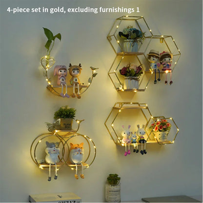 Nordic Creative Non Perforated Decorative Pendant Wall Decoration Living Room Milk Tea Shop Hydroponic Wall Hanging Wall Shelf