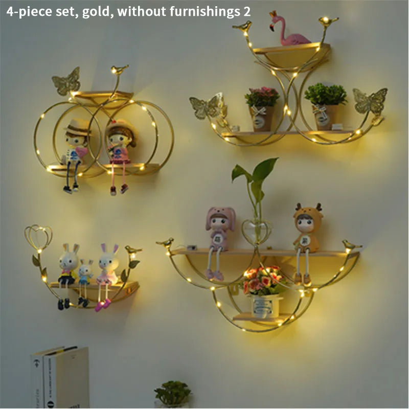 Nordic Creative Non Perforated Decorative Pendant Wall Decoration Living Room Milk Tea Shop Hydroponic Wall Hanging Wall Shelf