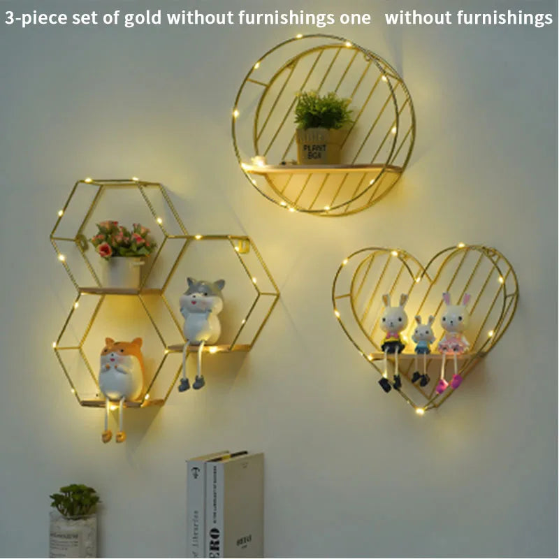 Nordic Creative Non Perforated Decorative Pendant Wall Decoration Living Room Milk Tea Shop Hydroponic Wall Hanging Wall Shelf