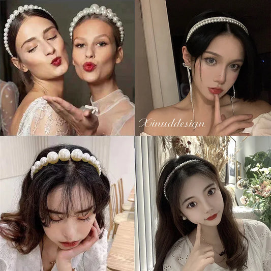 Women Vintage Elegant Full Pearls Simple Metal Hairbands Lady Sweet Hair Decorate Headband Hair Hoops Fashion Hair Accessories